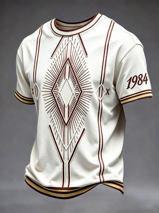 Men’s White Band Print Casual T-shirt