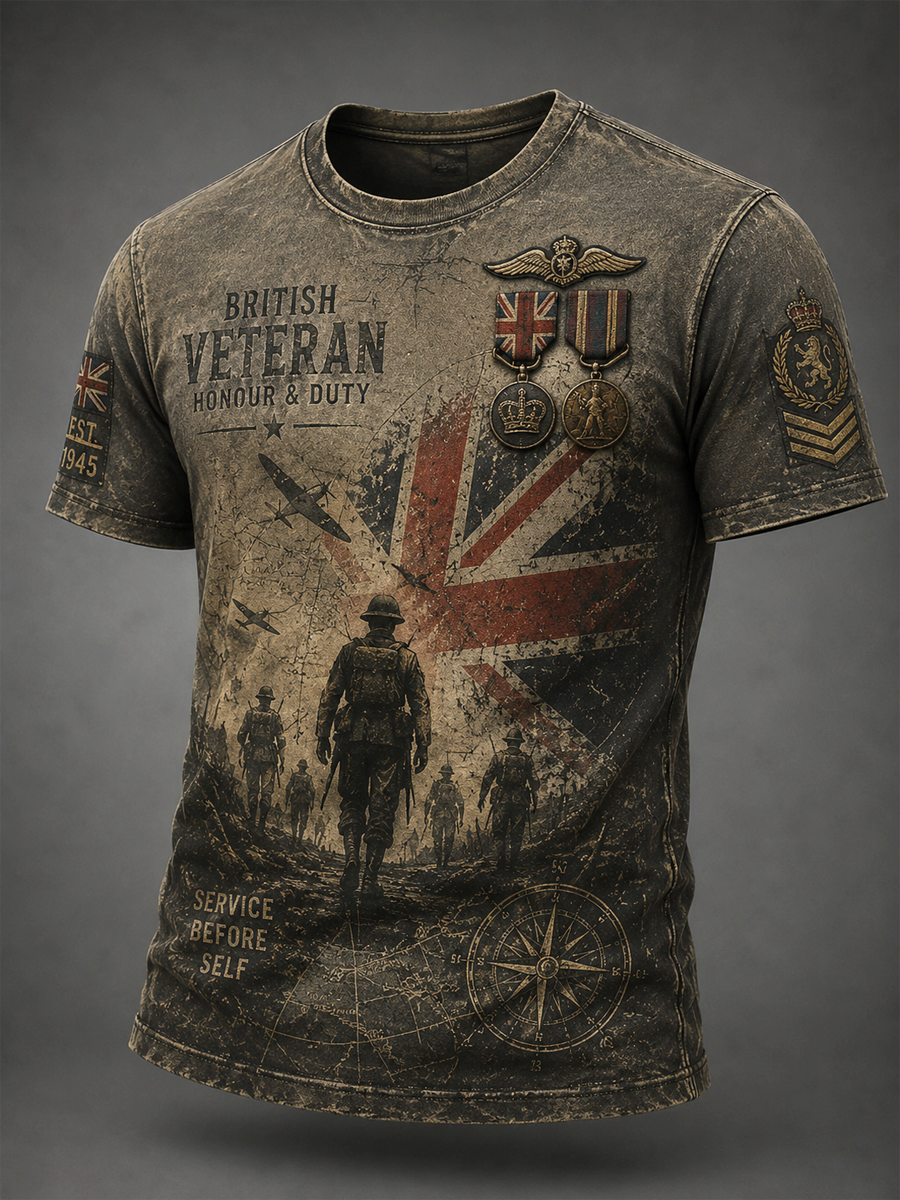 Men's British veteran print short sleeves t-shirt