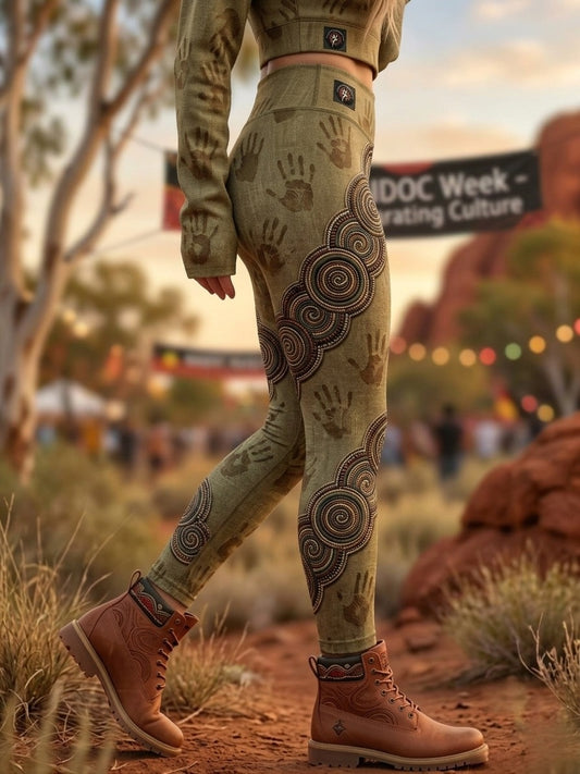 Women's AU Aboriginal Art NAIDOC Week Printed Sports Stretch Leggings