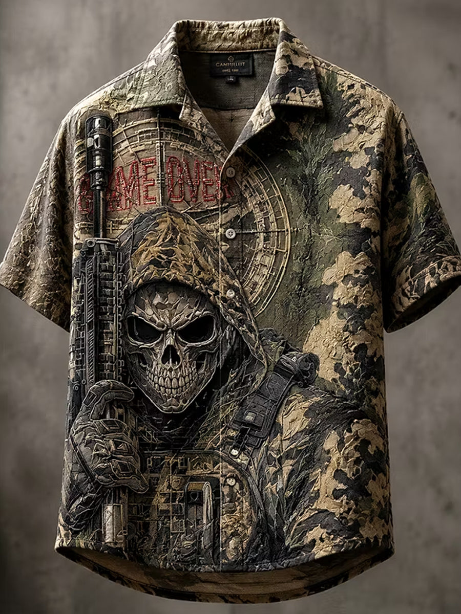 Men's Skull Soldier Camouflage Print Short-Sleeve Shirt