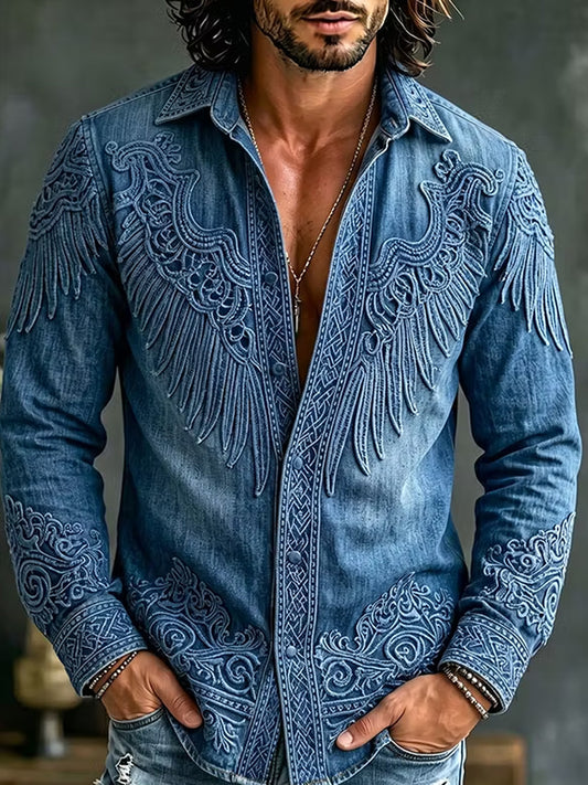 Retro Floral Print Art Print Casual Cotton And Linen Shirt