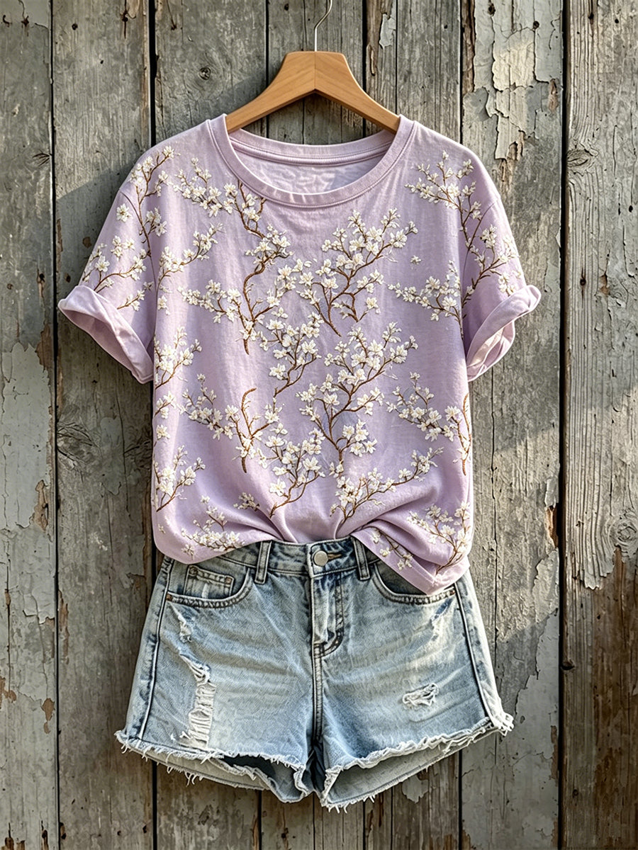 Women's Classy Floral Art Print Round Neck Short-sleeved T-shirt