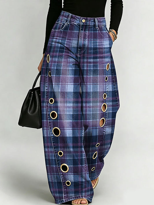 Women's Business Style Art Print Wide-Leg Trousers