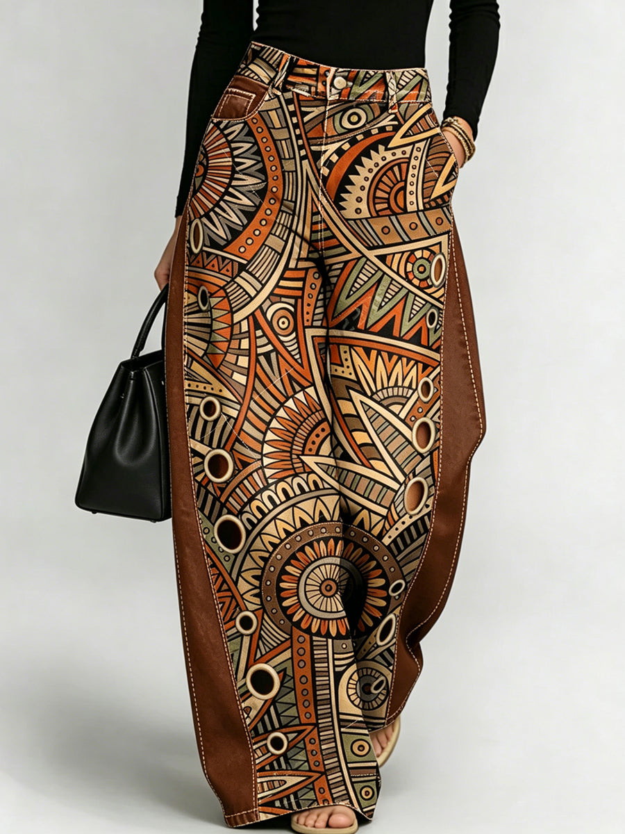 Women's Business Style Art Print Wide-Leg Trousers