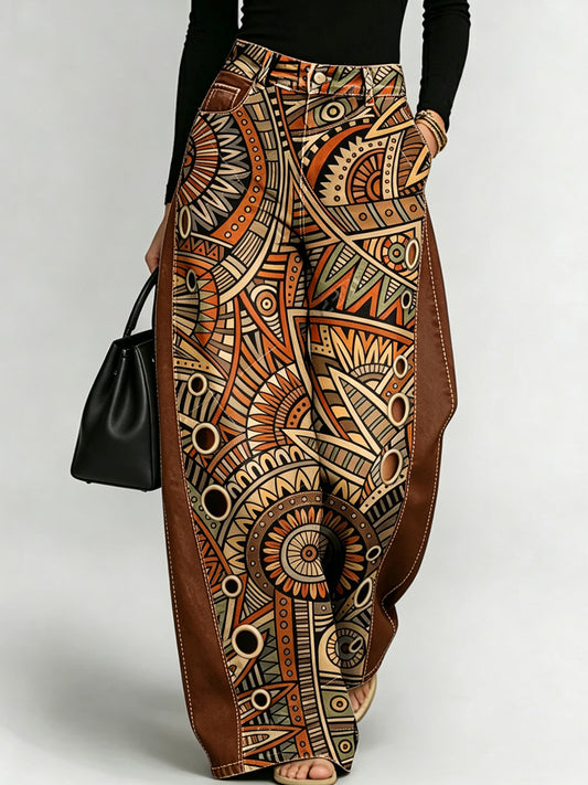 Women's Business Style Art Print Wide-Leg Trousers
