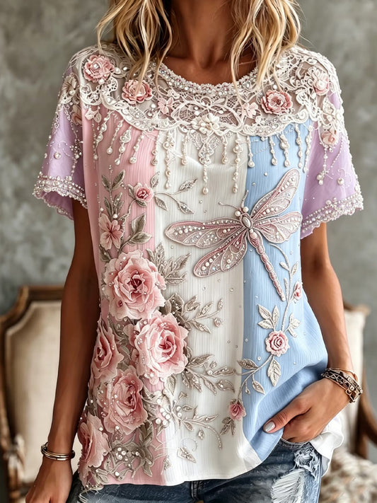Women's Retro Floral Print Art Print Casual T-Shirt