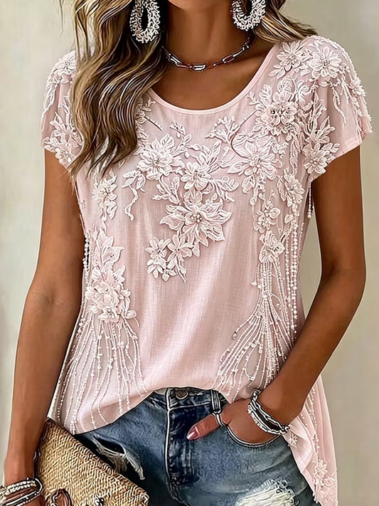 Women's Retro Floral Print Art Print Casual T-Shirt