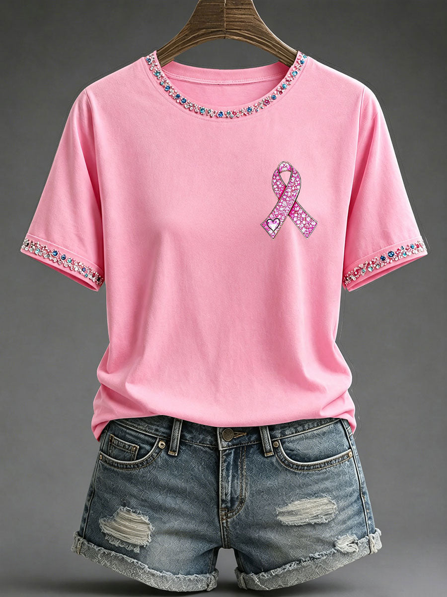 Women's Breast Cancer Awareness Print Casual T-Shirt