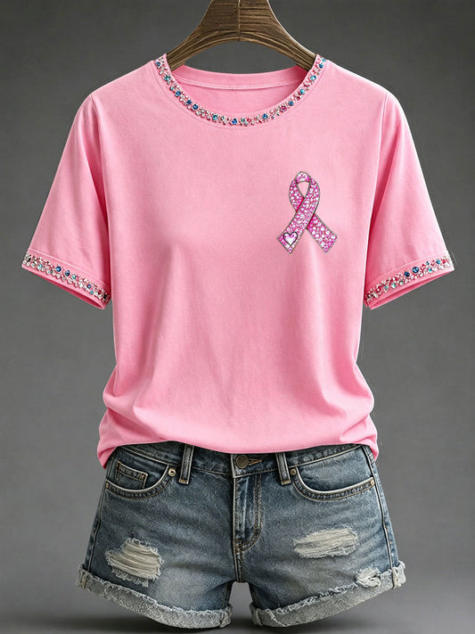 Women's Breast Cancer Awareness Print Casual T-Shirt