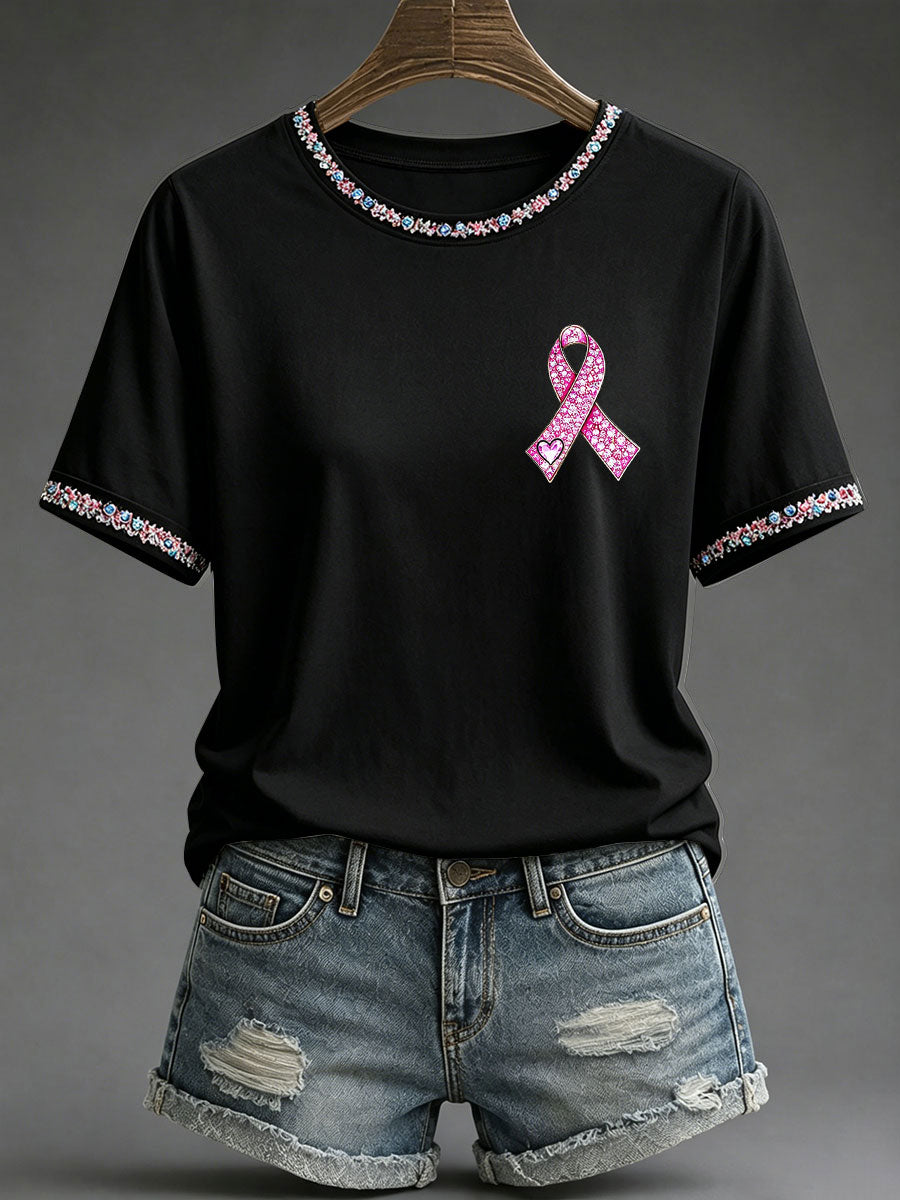 Women's Breast Cancer Awareness Print Casual T-Shirt