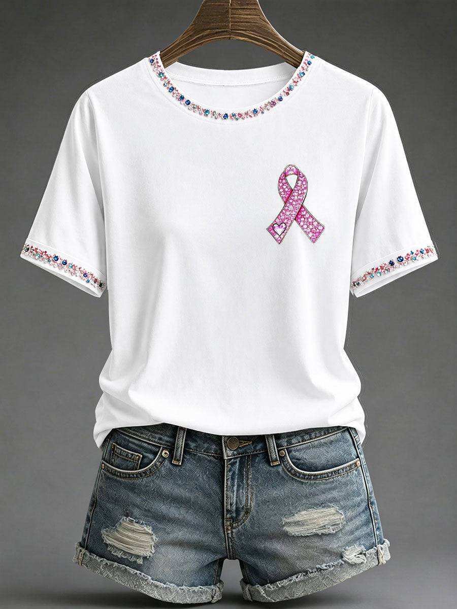 Women's Breast Cancer Awareness Print Casual T-Shirt