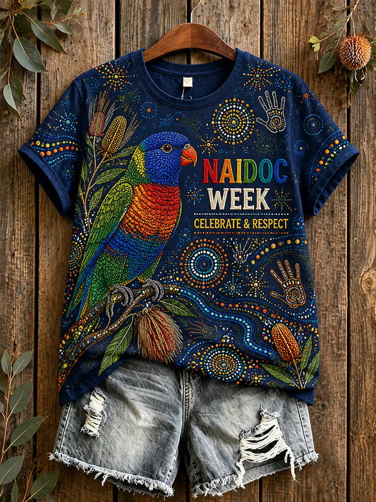 Retro Australian ethnic style art print casual T-shirt