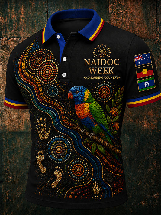 Retro Australian Ethnic Style Art Print Casual Polo Shirt