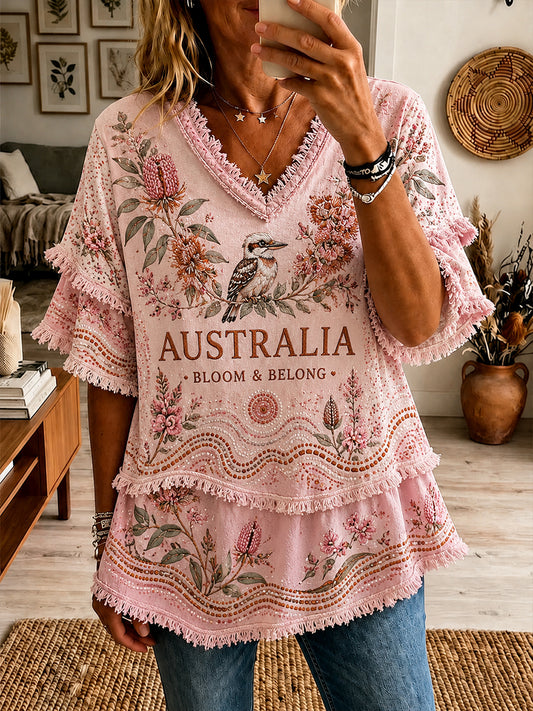 Women's Retro Australian Ethnic Style Art Print Casual Top