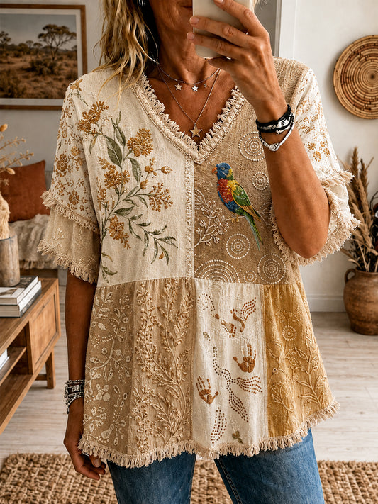 Women's Retro Australian Ethnic Style Art Print Casual Top