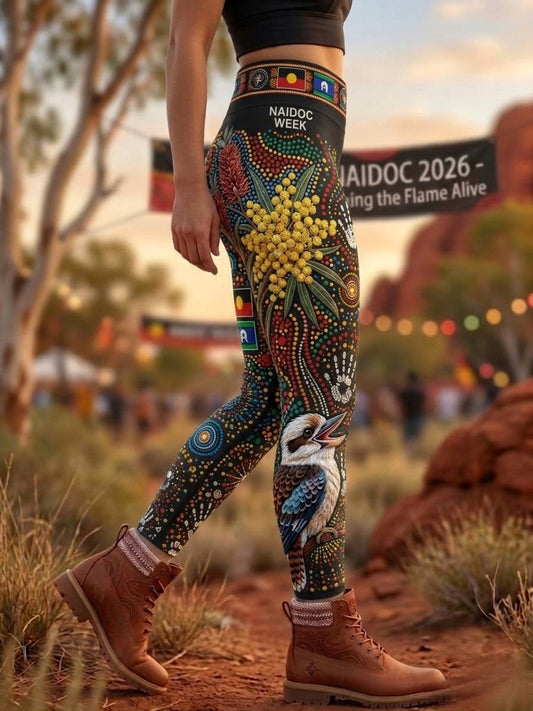 Women's AU Aboriginal Art NAIDOC Week Printed Sports Stretch Leggings