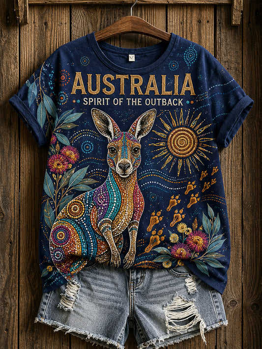Retro Australian ethnic style art print casual T-shirt