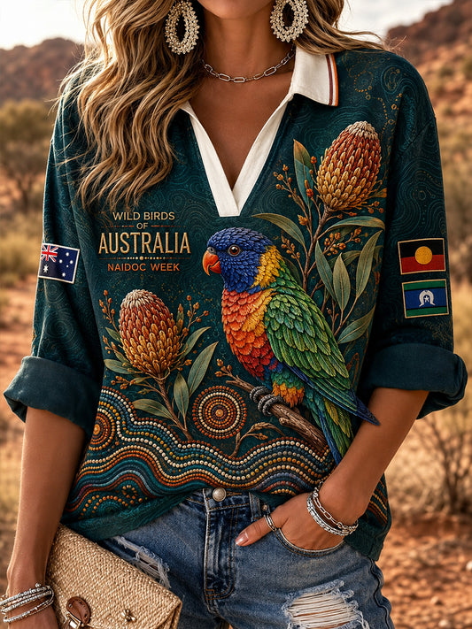 Women's Retro Australian Ethnic Style Art Print Casual Top