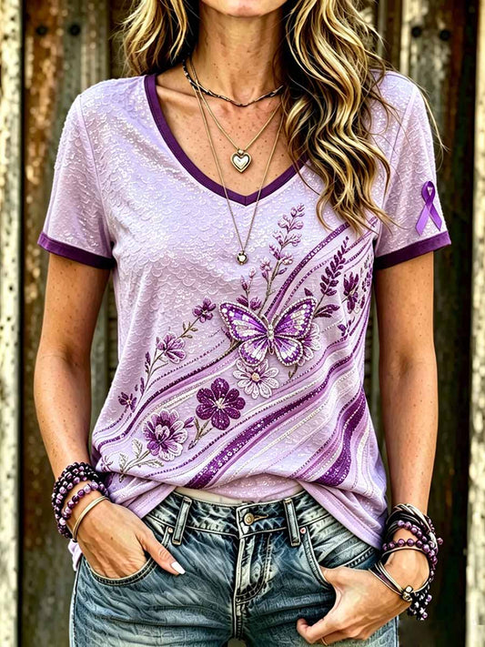 Women's Alzheimer's Awareness Pattern Printed T-Shirt