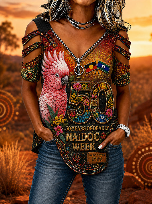 Women's Australia Naidoc Week  V-neck zipper T-shirt