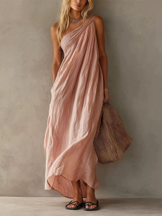 Women's Simple Classy One Shoulder Sleeveless Maxi Dress