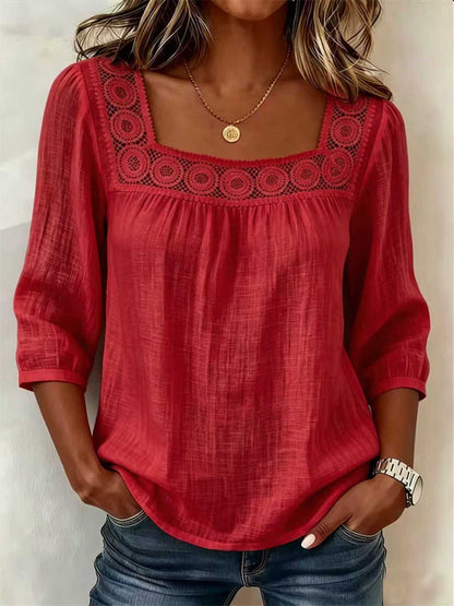 Women's Boho Hollow Lace Patchwork Comfy Mid Sleeve Tunic