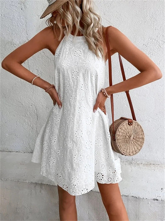 Women's Floral Hollow Lace Sleeveless Mini Dress