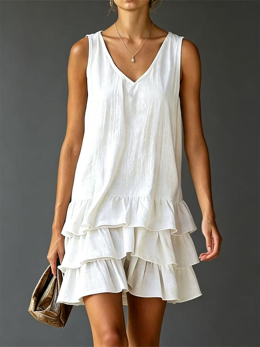 Women's Vintage Ruffle Tiered Bottom Sleeveless Mini Dress