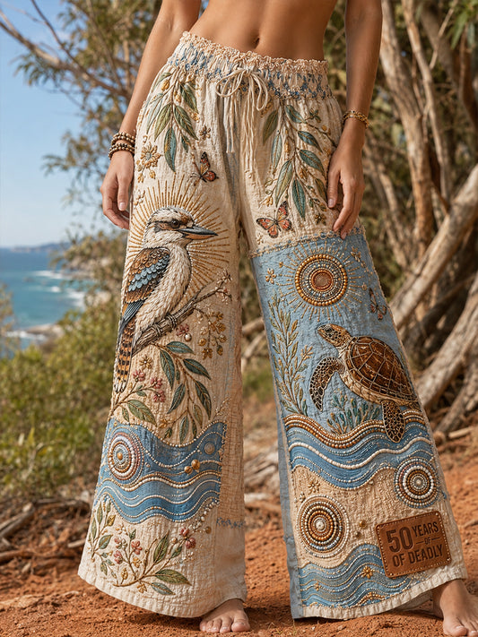 Retro Australian Animal Print Casual Pants