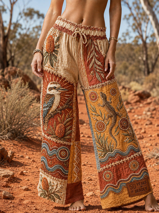 Retro Australian Animal Print Casual Pants