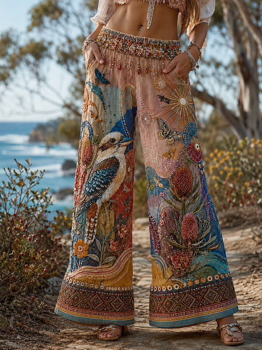 Retro Australian Animal Print Casual Pants