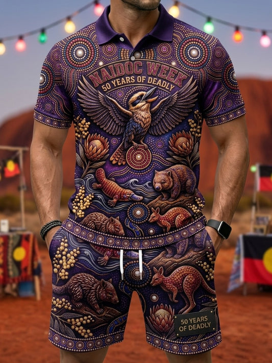 Men's AU Aboriginal Culture Printed Polo Shirt Set