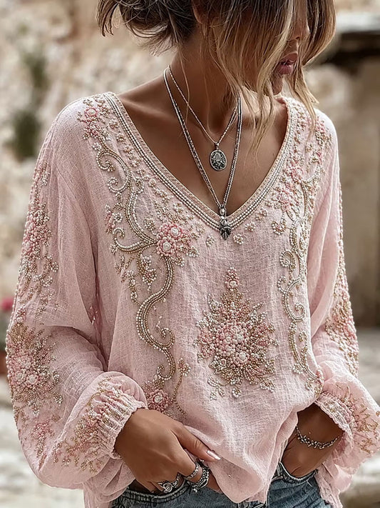 Women's Pink Floral Print Casual T-Shirt