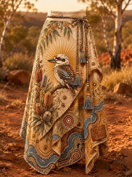 Retro Australian Animal Art Print Casual Midi Skirt