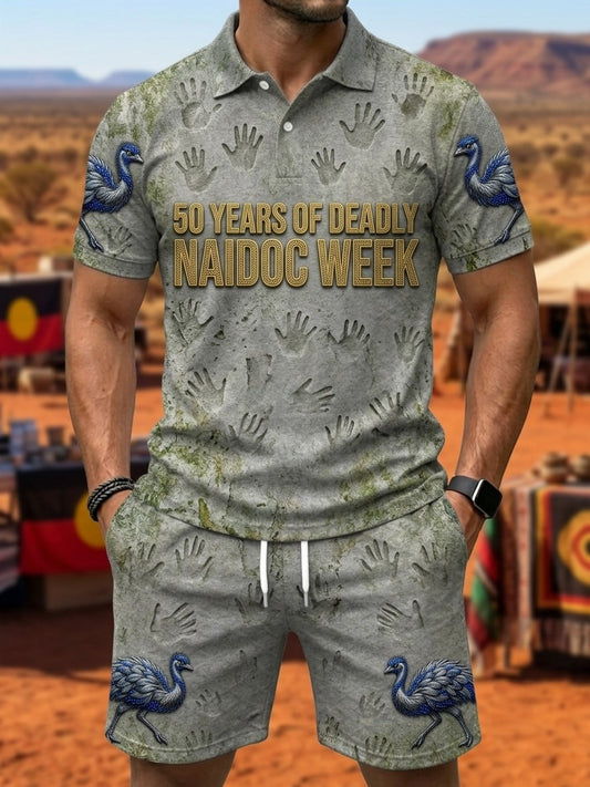 Men's AU Aboriginal Culture Printed Polo Shirt Set