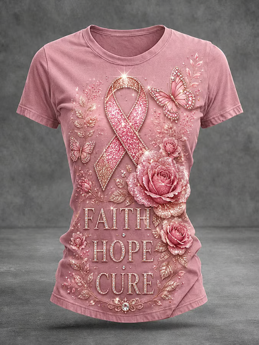 Women's Breast Cancer Awareness Printed short-sleeved T-shirt