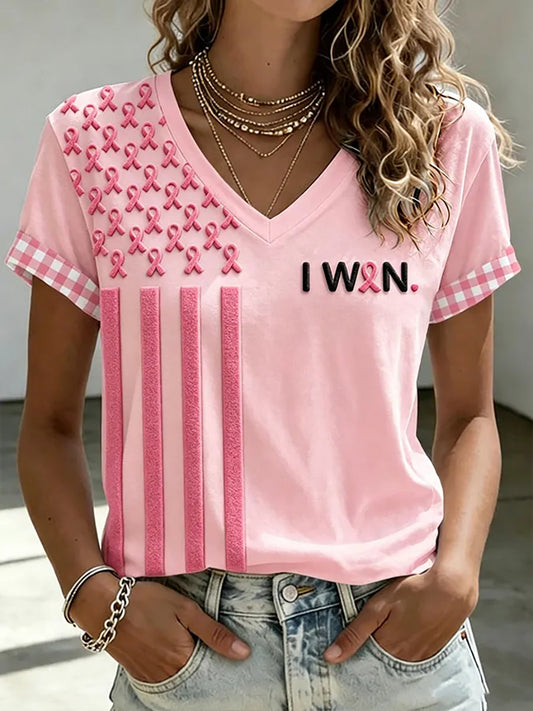 Women'S Breast Cancer Awareness Printed Casual T-Shirt