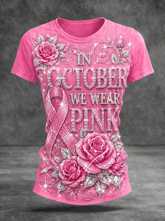 Women's Breast Cancer Awareness Printed short-sleeved T-shirt