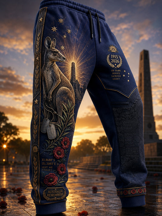 Men's Australian Veterans Print Casual Sweatpants Trousers