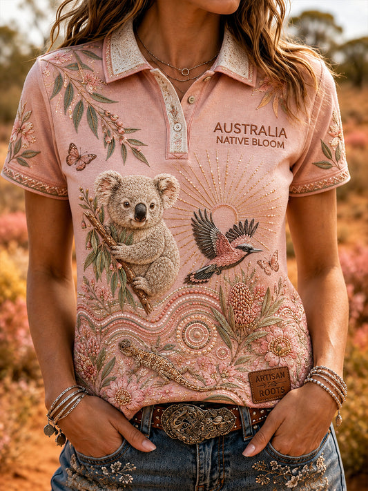 Retro Australian Animal Print Casual Polo Shirt