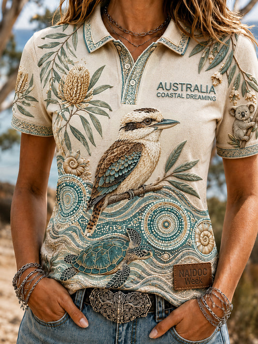 Retro Australian Animal Print Casual Polo Shirt