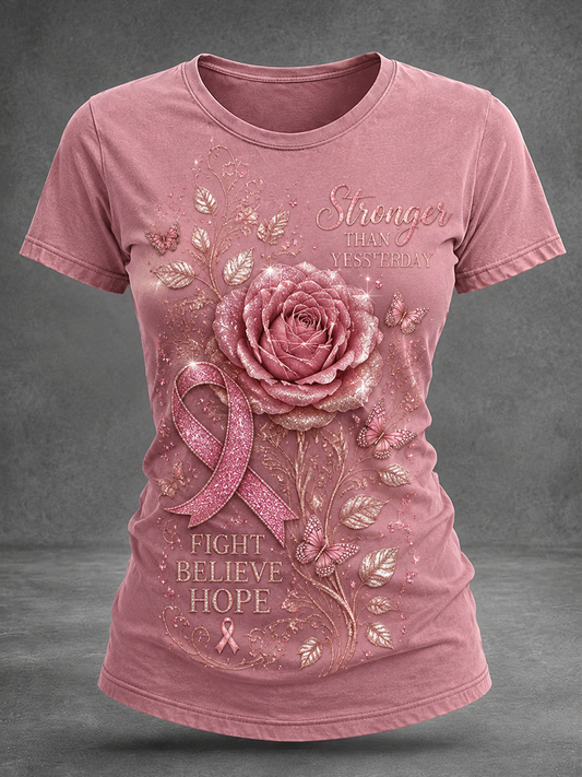 Women's Breast Cancer Awareness Printed short-sleeved T-shirt