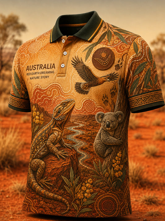 Retro Australian Animal Print Casual Polo Shirt