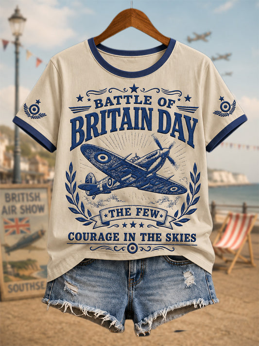 Women's Vintage Coastal Aviation Print Casual Tee