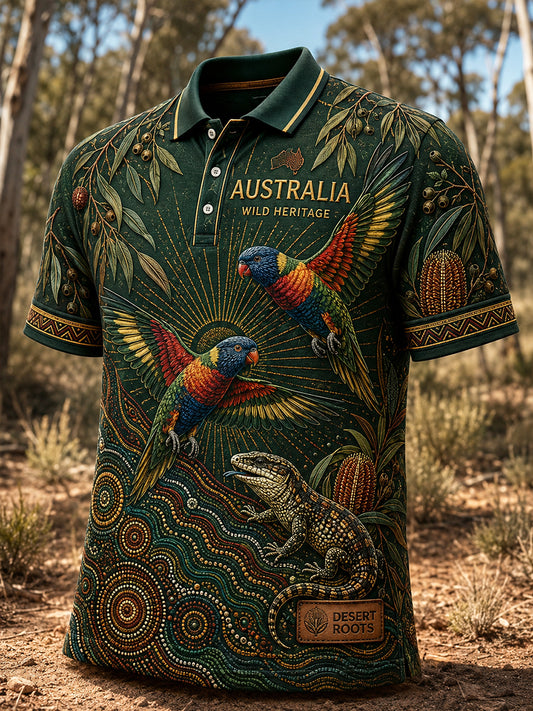 Retro Australian Animal Print Casual Polo Shirt