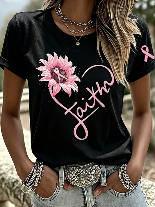 Women's Breast Cancer Awareness Printed short-sleeved T-shirt