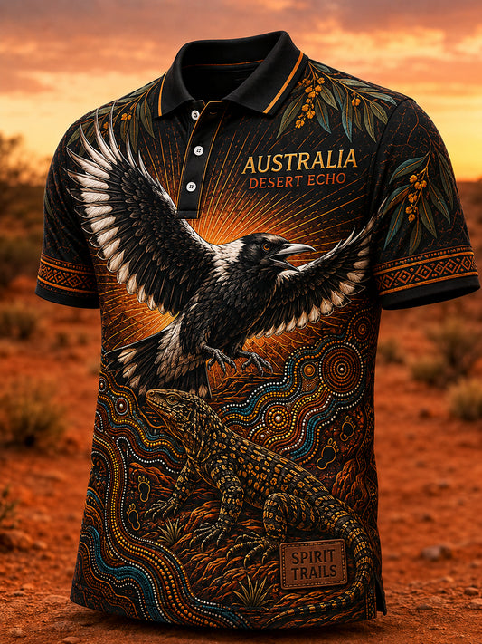 Retro Australian Animal Print Casual Polo Shirt