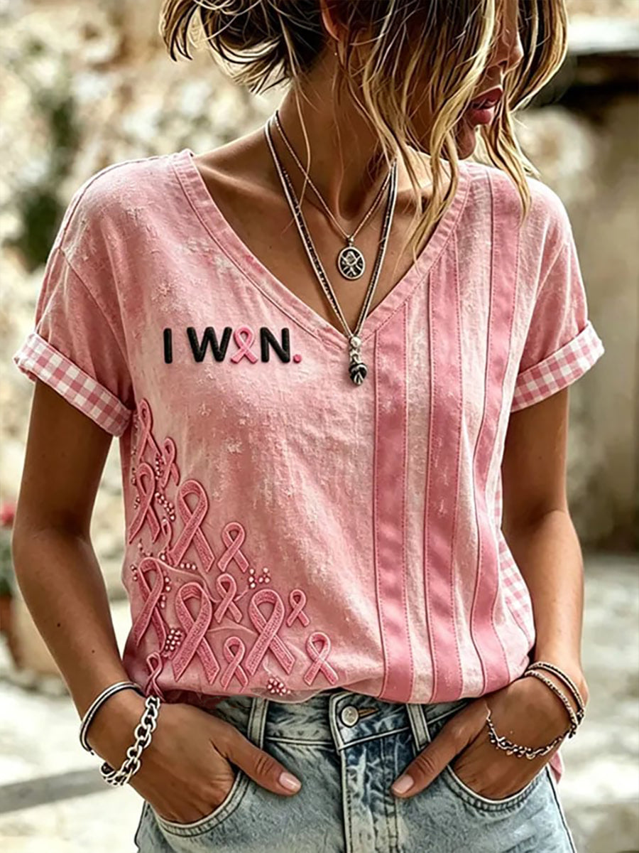 Women'S Breast Cancer Awareness Printed Casual T-Shirt