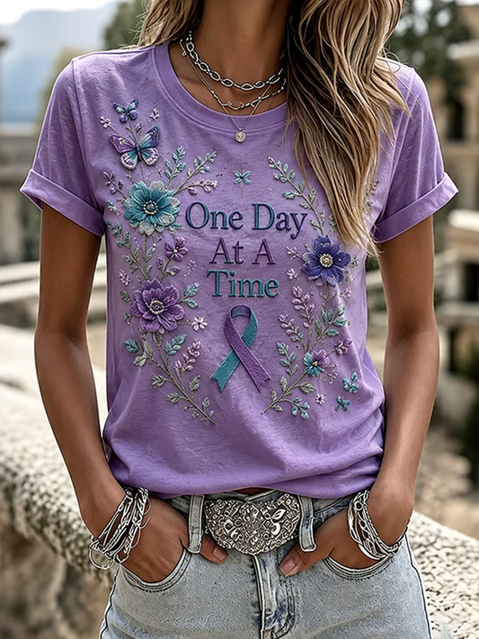 Women's One Day At A Time Flower Art Print short-sleeved T-shirt