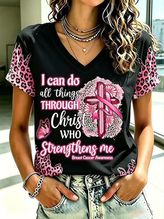 Women's Breast Cancer Awareness Printed short-sleeved T-shirt
